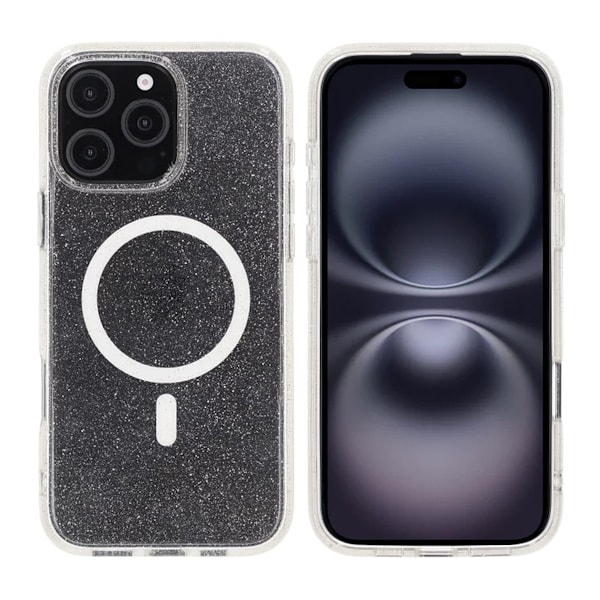 iPhone 16 Pro Max Rvelon Mobilskal TPU med MagSafe - Glitter Vit White