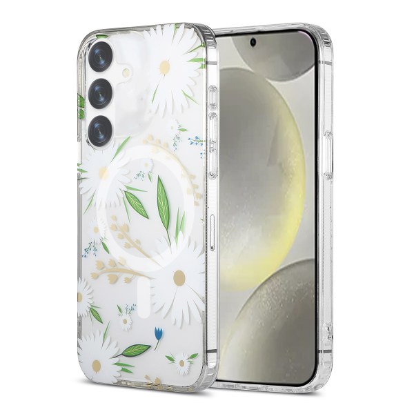 Samsung Galaxy S24 Plus Mobilskal Magnet - Blommor Vit Multicolor