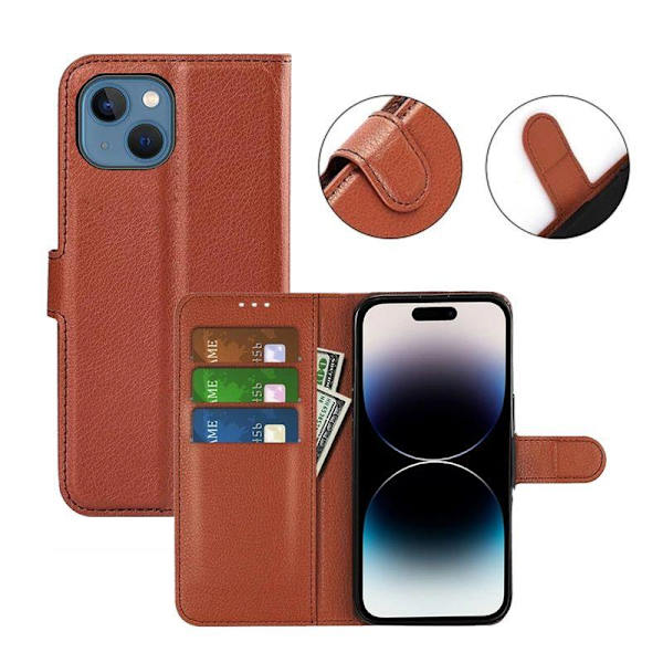 iPhone 15 Plus Plånboksfodral med stativ - Brun Brown