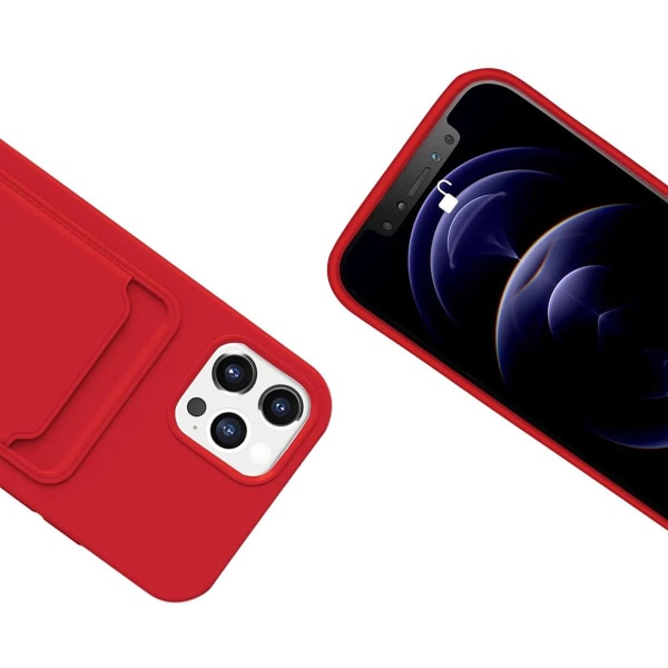iPhone 12/12 Pro Silikonskal med Korthållare - Röd Red