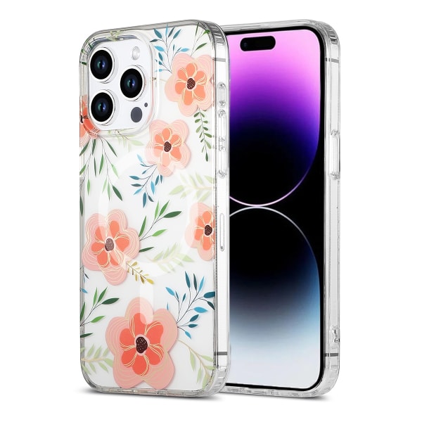 iPhone 14 Pro Mobilskal MagSafe - Blommor Rosa