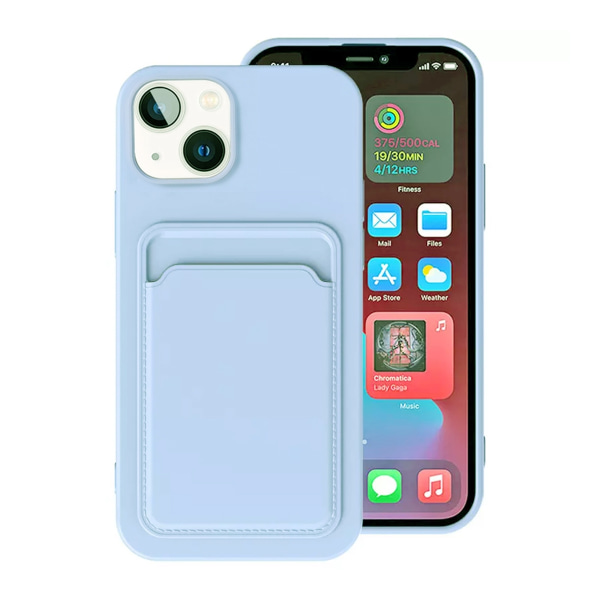 iPhone 15 Mobilskal Silikon med Korthållare - Lila Purple
