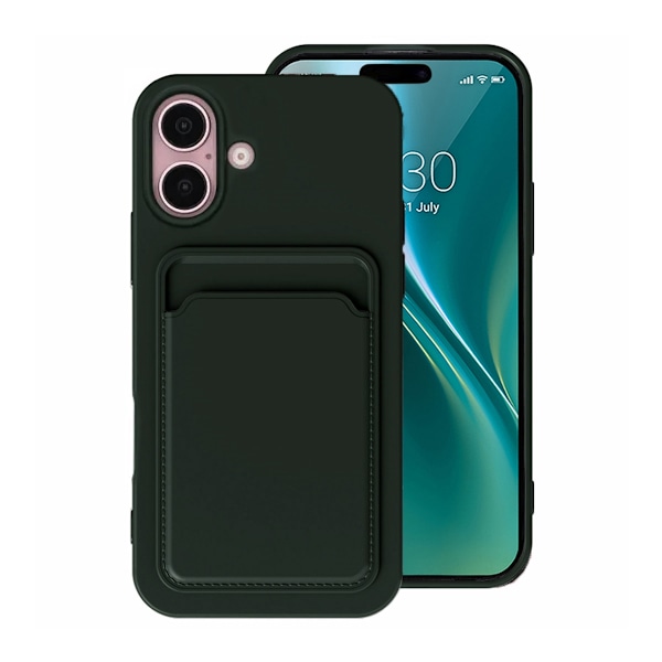 iPhone 16 Plus Mobilskal Silikon med Korthållare - Militärgrön Grön