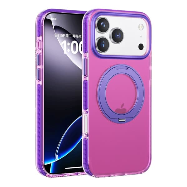 Stöttåligt skal med roterbart stativ för iPhone 17 Pro Max - Rosa-lila rød