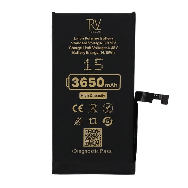 Rvelon Akku iPhone 15:lle - 3650 mAh Suurikapasiteetti