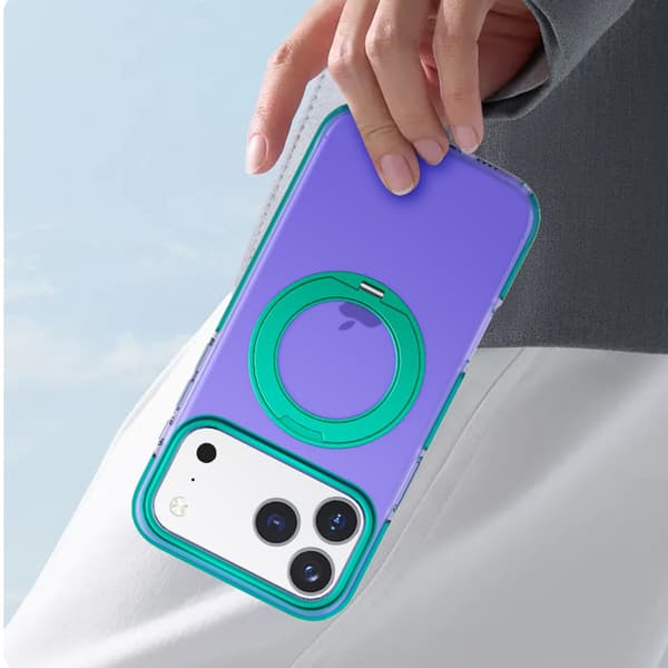 Stöttåligt skal med roterbart stativ för iPhone 17 Pro Max - Lila lila