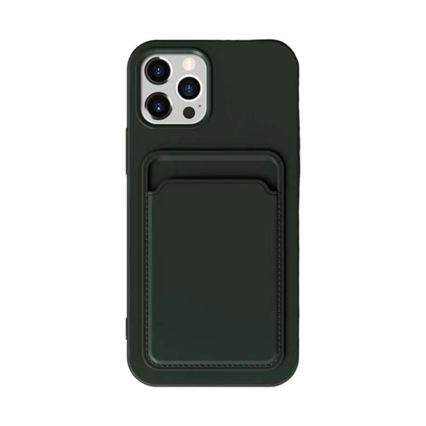 iPhone 13 Pro Silikonskal med Korthållare - Militärgrön Mörkgrön
