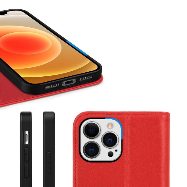 iPhone 13 Pro Max Plånboksfodral Läder Rvelon - Röd Red