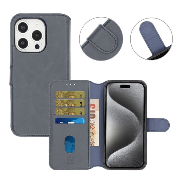 iPhone 16 Pro Plånboksfodral Magnet Rvelon - Blå Blå