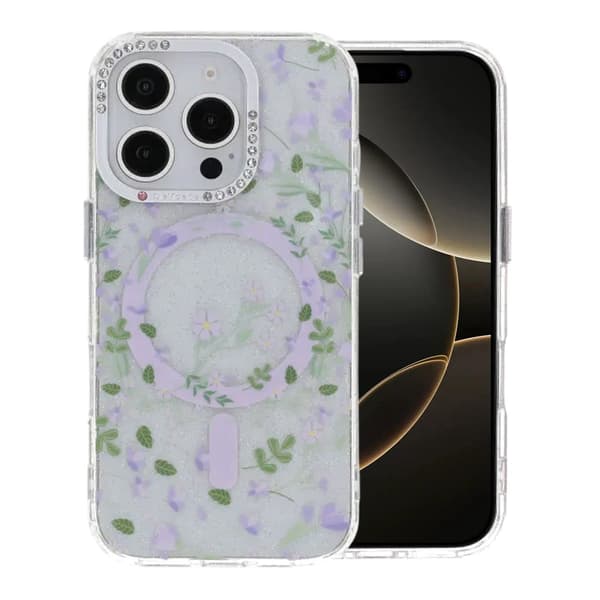 Blomstret Cover med Magsafe til iPhone 16 Pro Max - Lavendel lilla