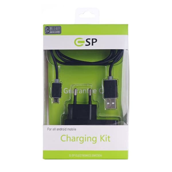 Laddare och Micro-USB Kabel 1 meter - Svart Black