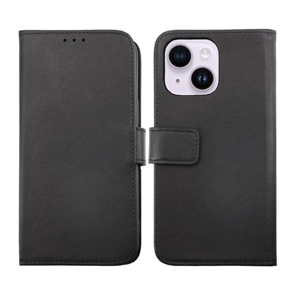 iPhone 14 Plus Plånboksfodral Läder Rvelon - Svart Svart