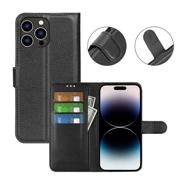 iPhone 15 Pro Max Plånboksfodral med stativ - Svart Svart