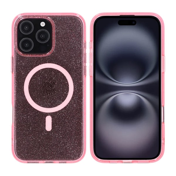 iPhone 16 Pro Max Rvelon Mobilskal TPU med MagSafe - Glitter Rosa Rosa