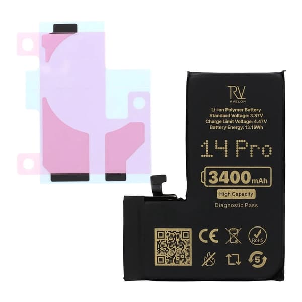 Rvelon Batteri för iPhone 14 Pro - 3400 mAh Högkapacitet
