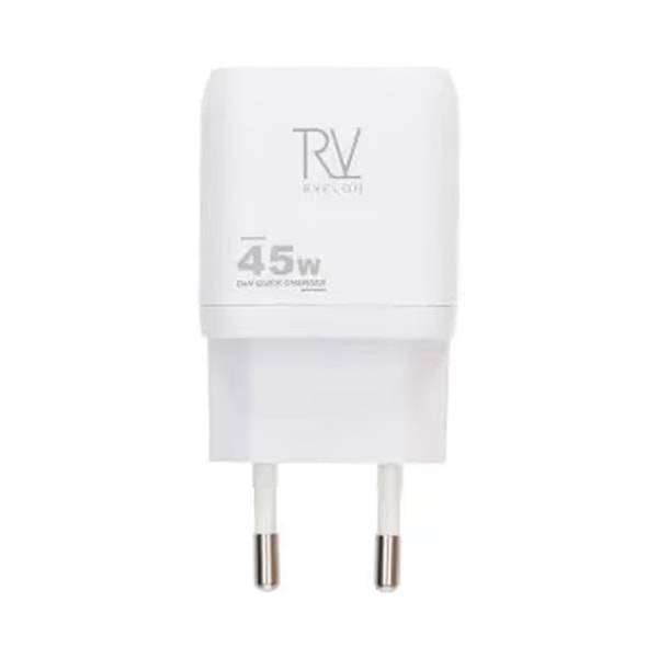 Rvelon USB C Väggladdare 45W GaN Dubbel Port- Vit Silver