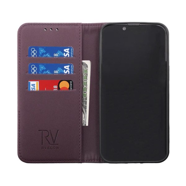 iPhone 14 Pro Plånboksfodral Extra Kortfack Rvelon - Lila Bordeaux