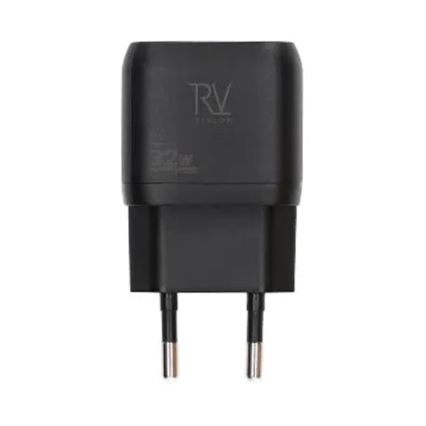 Rvelon Väggladdare USB-C + 2x USB-A 32W GaN - Svart Black