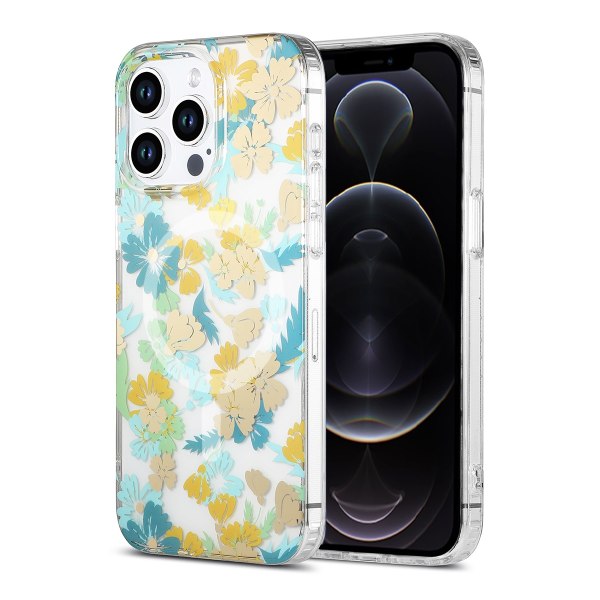 iPhone 12 Pro Max Mobilskal MagSafe - Blommor Turkos Multicolor