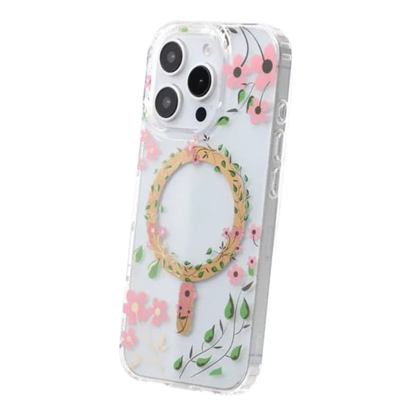 Mobilskal Magsafe med blommor för iPhone 16 Pro - Transparent