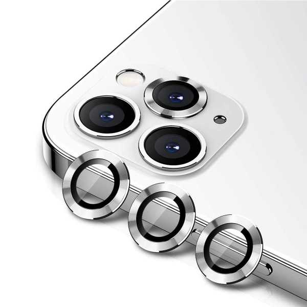 iPhone 12 Pro Max Linsskydd med Metallram - Silver (3-pack) Silver