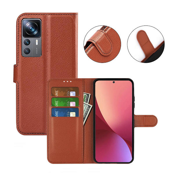 Xiaomi 12T/Xiaomi 12T Pro Plånboksfodral med Stativ - Brun Brun