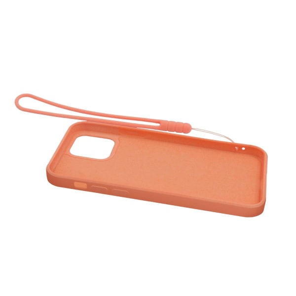 iPhone 12 Mini Silikonskal med Ringhållare och Handrem - Orange Orange