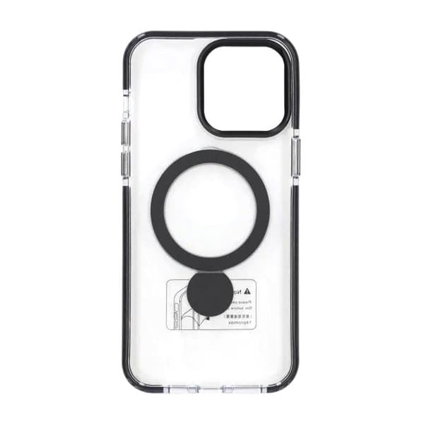 Cover Magsafe til iPhone 14 Pro - Transparent sort med ringstativ Black