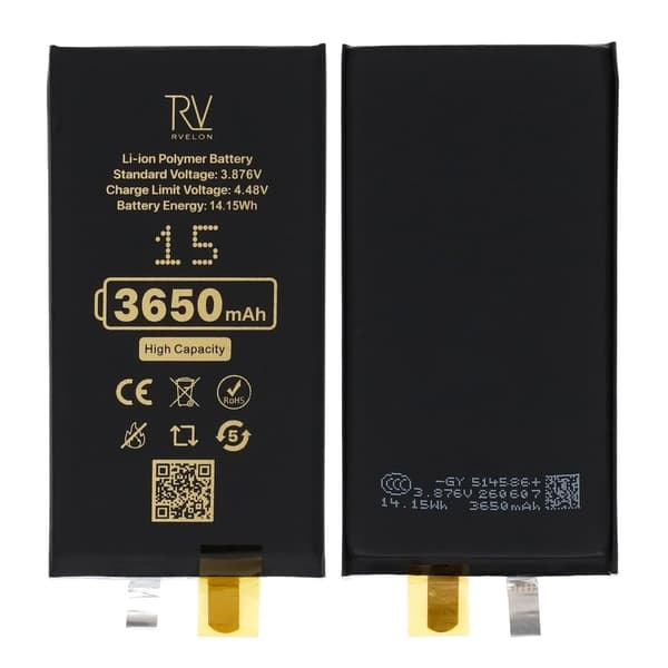 Rvelon Batteri till iPhone 15 3650mAh utan Flexkabel