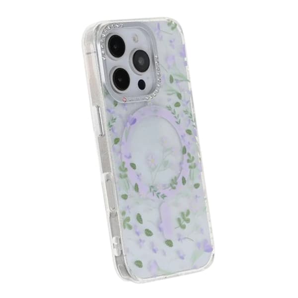 Blommigt Skal med Magsafe för iPhone 16 Pro - Lavender lila