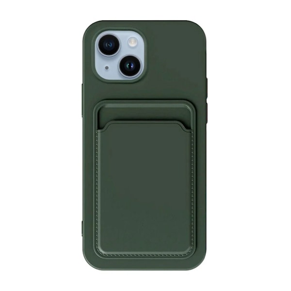 iPhone 15 Plus Mobilskal Silikon med Korthållare - Grön Green