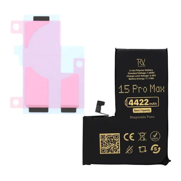 Rvelon Batteri för iPhone 15 Pro Max - 4422 mAh Originalkapacitet