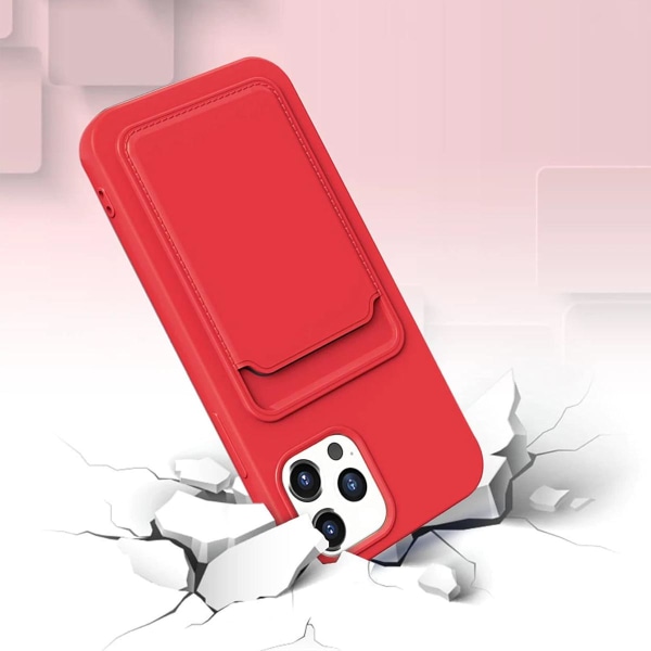 iPhone 12/12 Pro Silikonskal med Korthållare - Röd Red