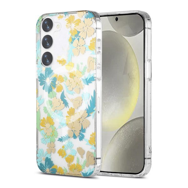 Samsung Galaxy S23 Mobilskal Magnet - Blommor Turkos multifärg