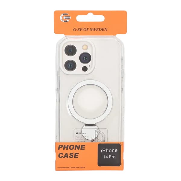 Skal Magsafe till iPhone 14 Pro - Transparent vit med ringstativ Vit