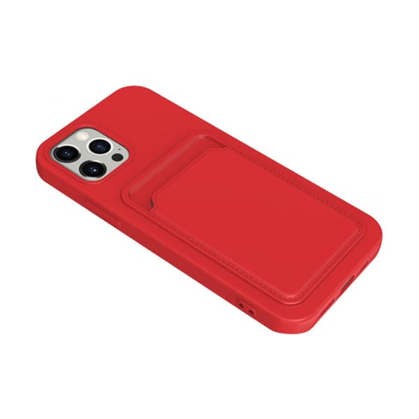iPhone 14 Pro Silikonskal med Korthållare - Röd Red