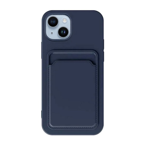 iPhone 15 Mobilskal Silikon med Korthållare - Blå Blå