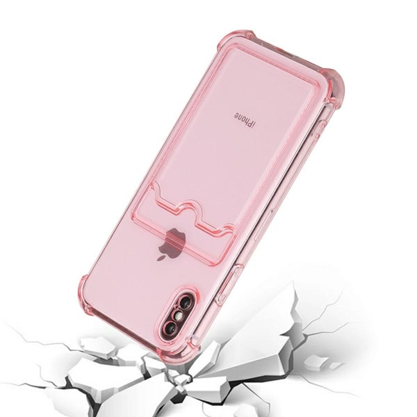 iPhone XS Max Stöttåligt Skal med Korthållare - Rosa Pink