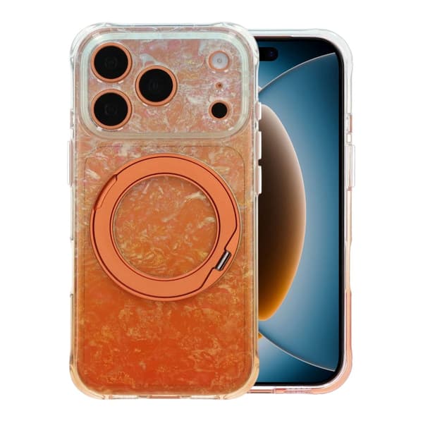 Marmoreret cover til iPhone 17 Pro Max og 18 Pro Max med roterende stativ og Magsafe - Orange orange