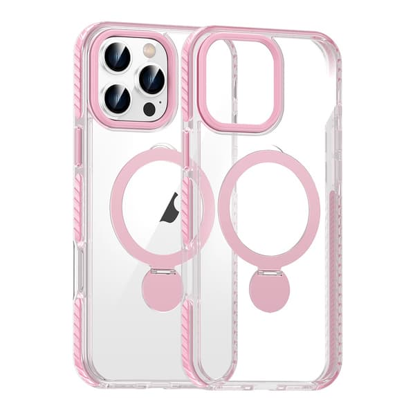 Cover Magsafe til iPhone 16 Pro Max - Transparent pink med ringstativ Pink