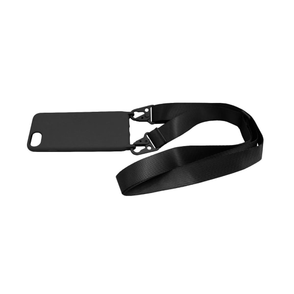 iPhone 7/8/SE (2020/2022) Silikonskal med Rem/Halsband - Svart Black