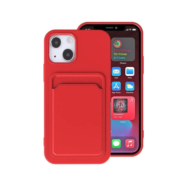 iPhone 13 Silikonskal med Korthållare - Röd Röd