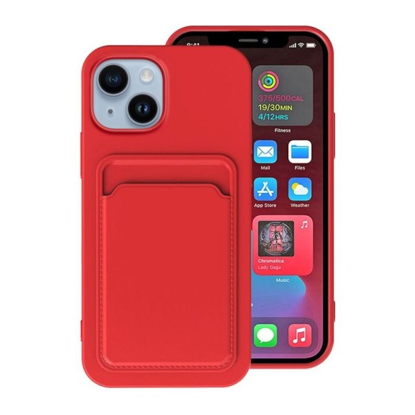 iPhone 15 Mobilskal Silikon med Korthållare - Röd Röd