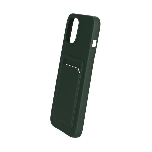 iPhone 12 Pro Max Silikonskal med Korthållare - Militärgrön Dark green