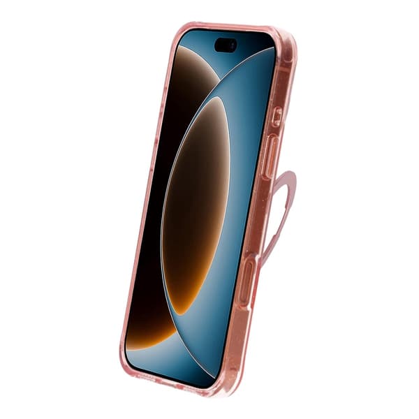 Glittrigt MagSafe-skal för iPhone 17 Pro och 18 Pro med roterande stativ - Rosa rosa