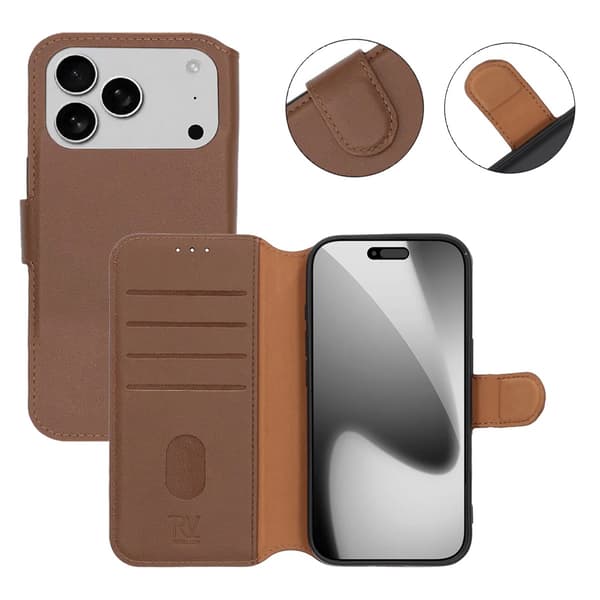 Rvelon Plånboksfodral Äkta Läder för iPhone 17 Pro - Brun brun