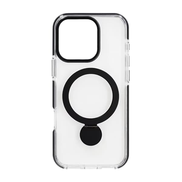 Cover Magsafe til iPhone 16 Pro - Transparent sort med ringstativ Black