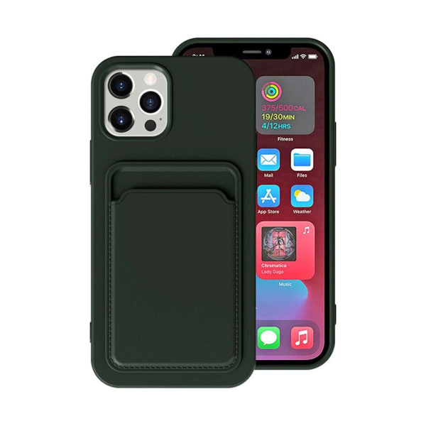 iPhone 13 Pro Max Silikonskal med Korthållare - Militärgrön Dark green
