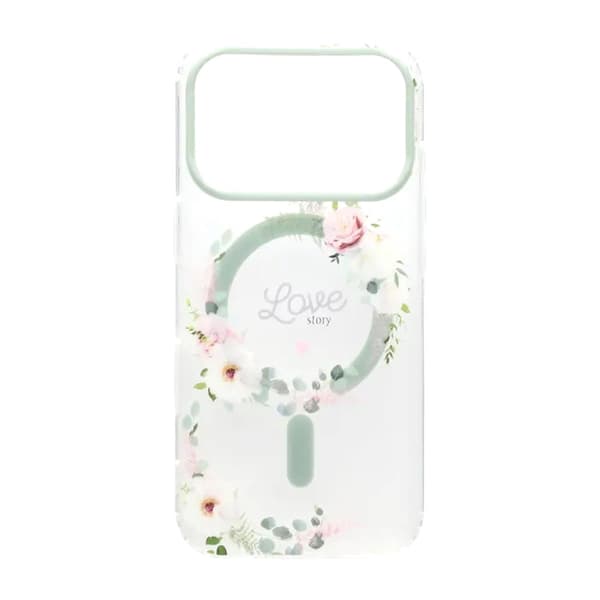 Matt MagSafe-skal med blommor för iPhone 17 Pro Max - Love Grön