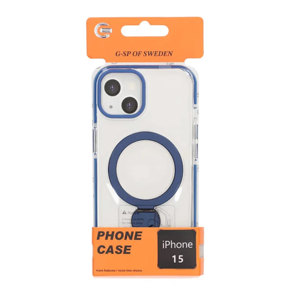 Cover Magsafe til iPhone 15 - Transparent blå med ringstativ Blue